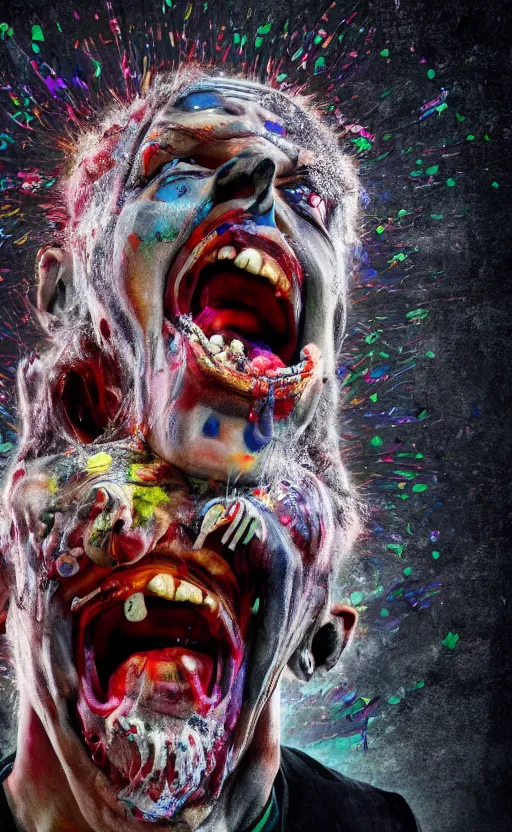 Image similar to image of random arts, weird, chaos, art, human face, grimace of pain and scream, 8K, HDR