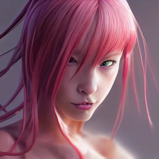 Image similar to hyperrealistic painting of a anime cat girl, stunning 3d render inspired art by P. Craig Russell and Barry Windsor-Smith + perfect facial symmetry + dim volumetric lighting, long flowing pink hair, pale skin, ornate crimson gothic armor, full body, confident heroic pose, 8k octane beautifully detailed render, post-processing, extremely hyperdetailed, intricate, epic composition, grim yet sparkling atmosphere, cinematic lighting + masterpiece, trending on artstation, very very detailed, masterpiece, stunning