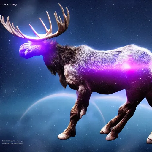 Prompt: a majestic space moose, soaring through space, digital art, trending on artstation