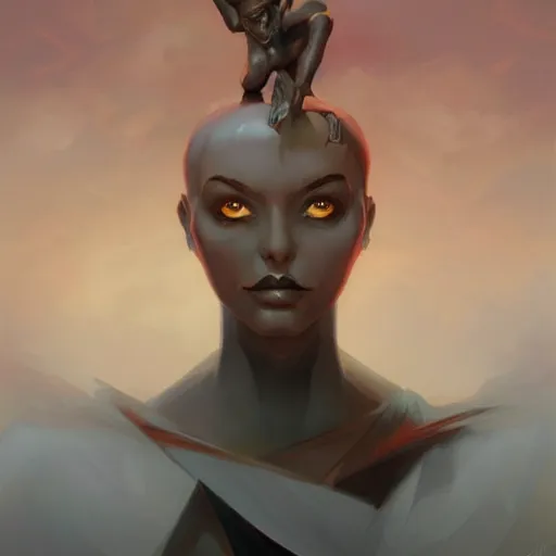 Prompt: a portrait of a statue of a dynamic character by peter mohrbacher