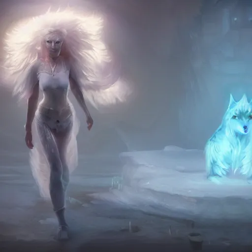 Prompt: a white wolf, huggy wuggy from poppy playtime video game, fullbody, ultra high detailed, glowing lights, oil painting, greg rutkowski, charlie bowater, beeple, unreal 5, daz, hyperrealistic, octane render, rpg portrait, dynamic lighting, fantasy art, beautiful face