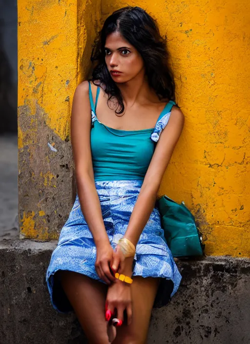 Prompt: color medium shot portrait of beautiful well-groomed Brazilian 26-year-old woman model, candid street portrait in the style of Eric Lafforgue award winning, Sony a7R