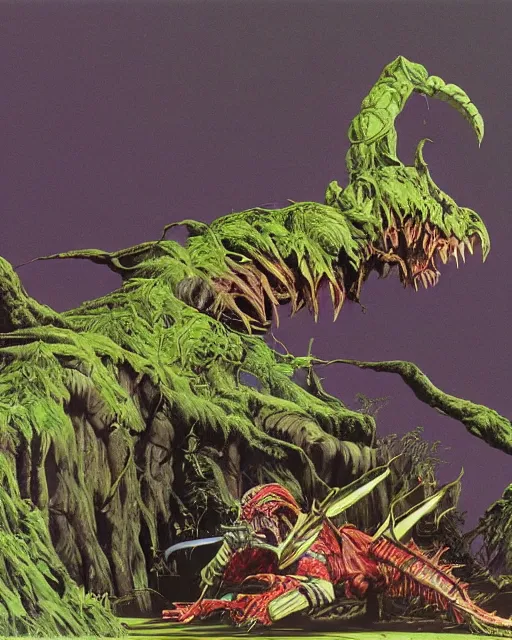 Prompt: roger dean art of predator ( 1 9 8 7 )