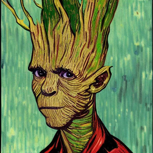 Image similar to groot Painted by Vincent Van Gogh 4K quality