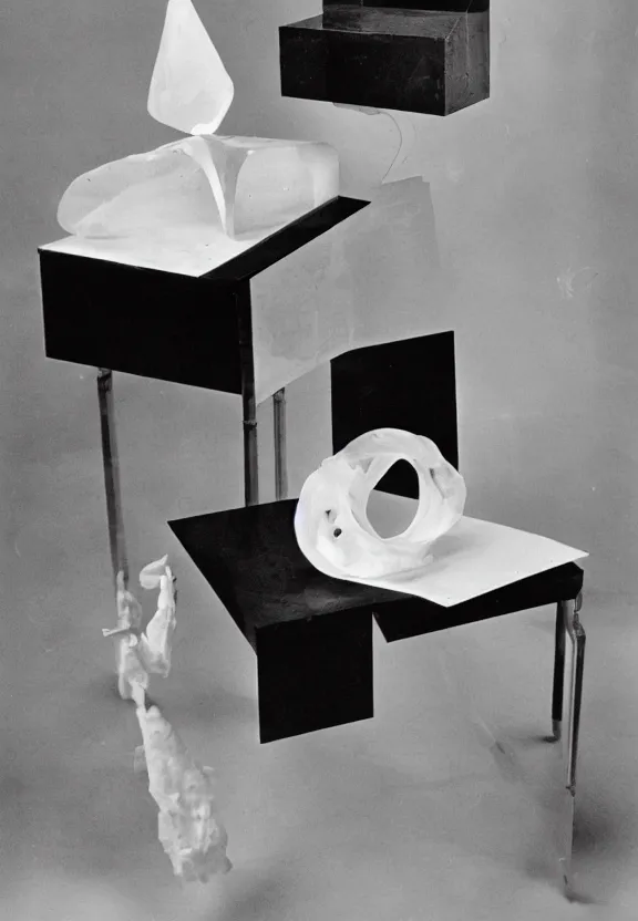 Image similar to a white object with writing on it sitting on a table, a surrealist sculpture by marcel duchamp, archival pigment print, 1 9 1 4, conceptual art, artwork, academic art, surrealist