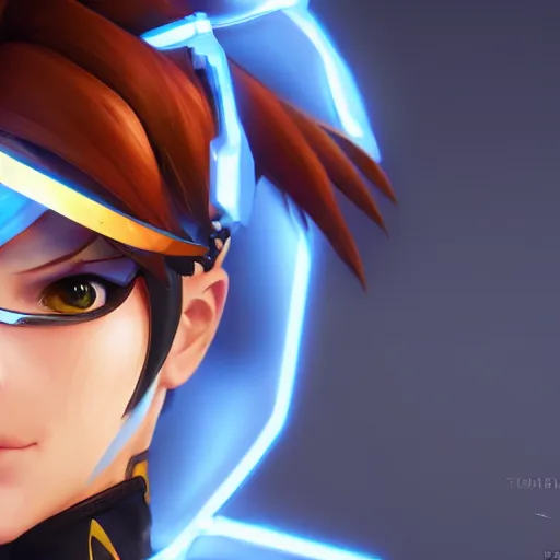 Prompt: portrait of Tracer from Overwatch, unreal engine 5, trending on art station