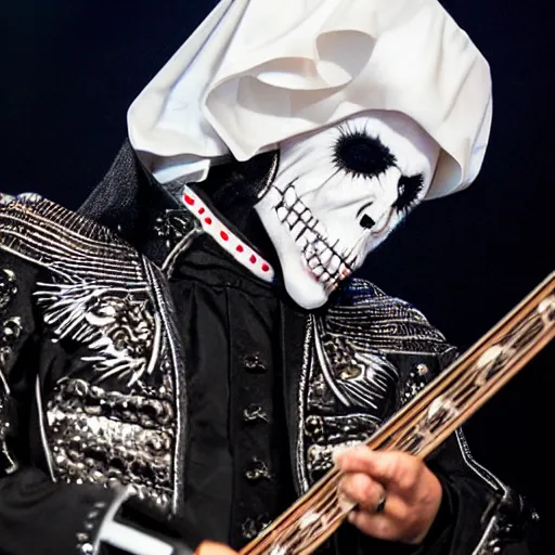 Image similar to the band ghost, close up of papa emeritus III