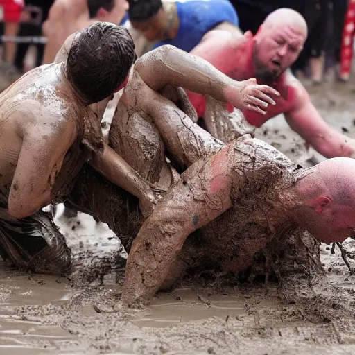 Image similar to 3 drunks fall over mud - wrestling