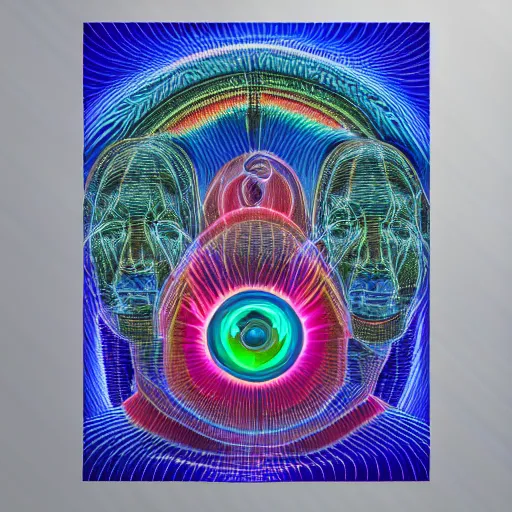 Image similar to collaborative intelligence in your pocket in the style of alex grey, album cover, award winning, beautiful, colorful, volumetric lighting, trending on artstation