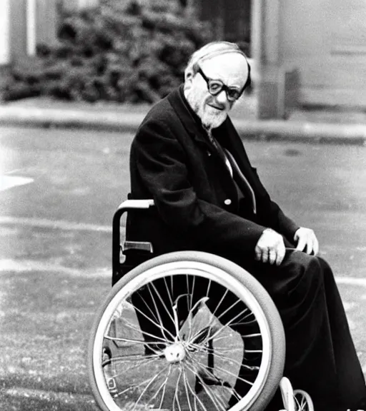 Image similar to j f kennedy as an old man on a wheelchair, photo