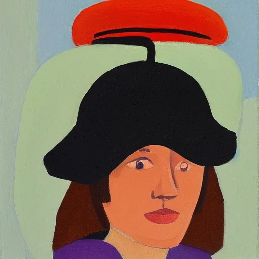 Image similar to woman with hat, by Alex Katz, colorful, friendly, oil on canvas