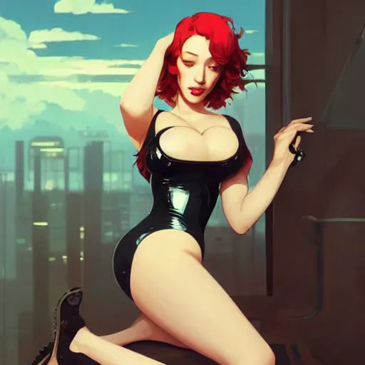 Prompt: a beautiful christina hendricks lolo ferrari kat dennings alluring instagram model in elaborate latex tank top, by guweiz and wlop and ilya kuvshinov and artgerm and makoto shinkai and studio ghibli, symmetrical eyes, aesthetic, gorgeous, stunning, alluring, attractive, artstation, deviantart, pinterest, digital art