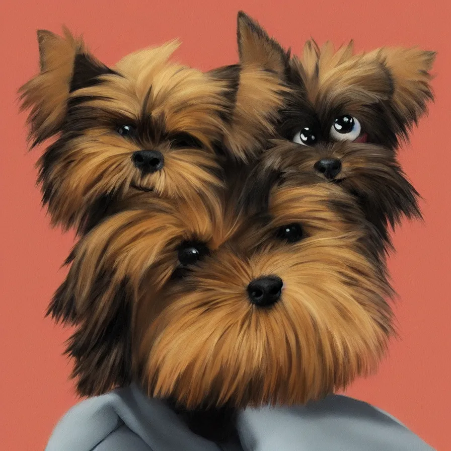 Prompt: Goro Fujita ilustration a very cute Yorkshire Terrier, with black and caramel fur on top of a plush monkey toy, painting by Goro Fujita, sharp focus, highly detailed, ArtStation