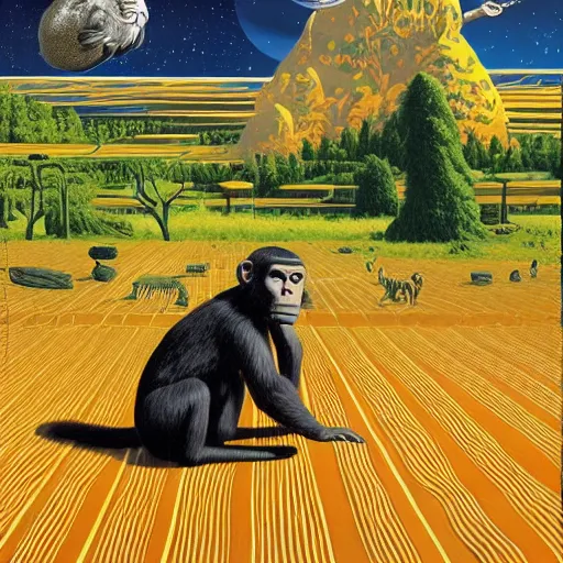 Image similar to Monkey in a suit landscape by Casey Weldon, Maciej Kuciara,8k ultra high definition, upscaled, perfect composition , golden ratio, image credit nasa nat geo