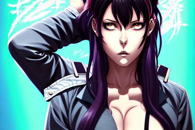 Image similar to a portrait of revy from black lagoon manga, symmetrical eyes, symmetrical face, art by lois van baarle and loish and ross tran and rossdraws and sam yang and samdoesarts and artgerm, digital art, highly detailed, intricate, sharp focus, trending on artstation hq, deviantart, unreal engine 5, 4 k uhd image