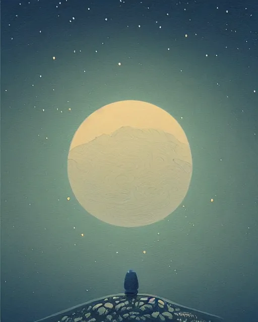 Image similar to beautiful painting of a serene moon at night, art by mike winkelmann, sky night, illustration, highly detailed, simple, smooth and clean vector curves, no jagged lines, vector art, smooth, artstation