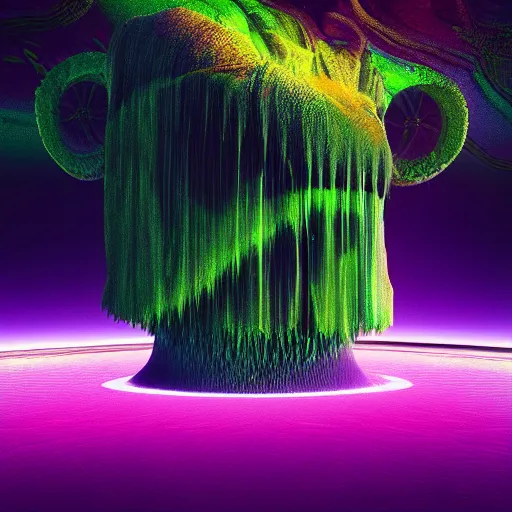 Prompt: Digital art of Purple elephant falls from a green waterfall into a supermassive black hole in outerspace, photorealism, by Beeple