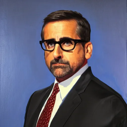 Prompt: Holy Steve Carell, oil painting