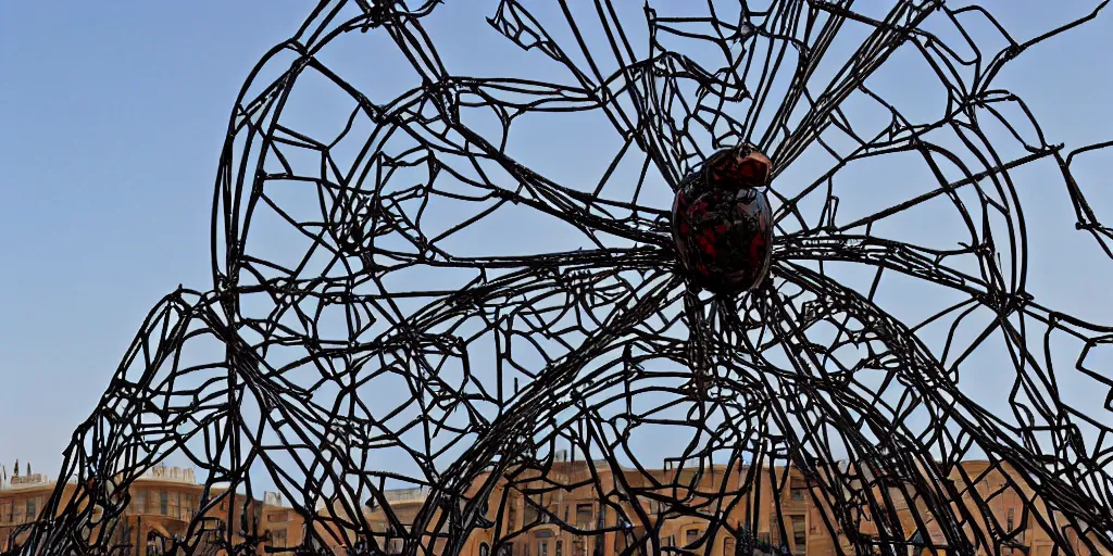 Image similar to a sculpture of a huge iron spider in the fence of the winter palace