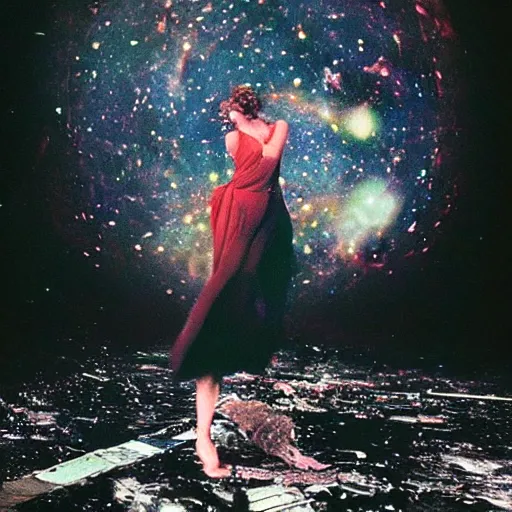 Image similar to rotoscoped cosmic cataclysm by by peter lindbergh, deep color