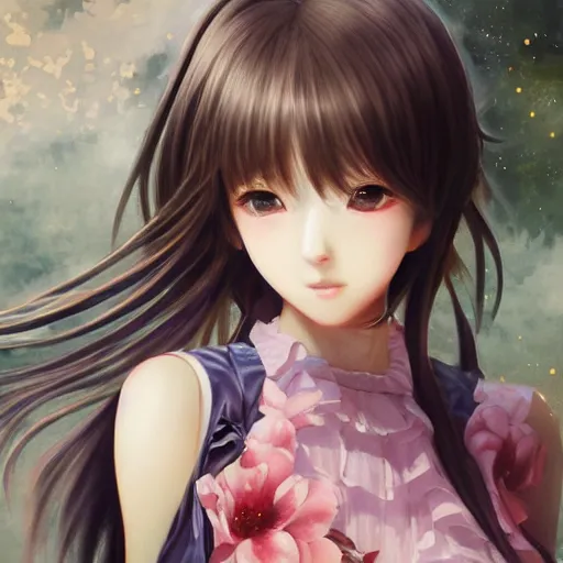 Image similar to dynamic composition, motion, ultra-detailed, incredibly detailed, a lot of details, amazing fine details and brush strokes, gentle palette, smooth, HD semirealistic anime CG concept art digital painting, watercolor oil painting of a young J-Pop idol girl, by a Japanese artist at ArtStation. Realistic artwork of a Japanese videogame, soft and harmonic colors.