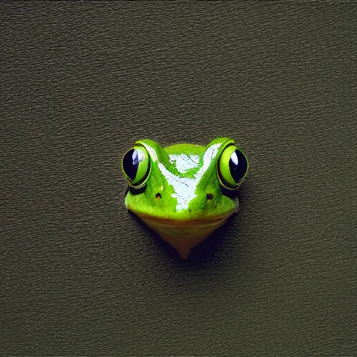 Prompt: photo of frog wearing a leaf on its head in the shape of fedora, kodak portra 4 0 0 color negative film