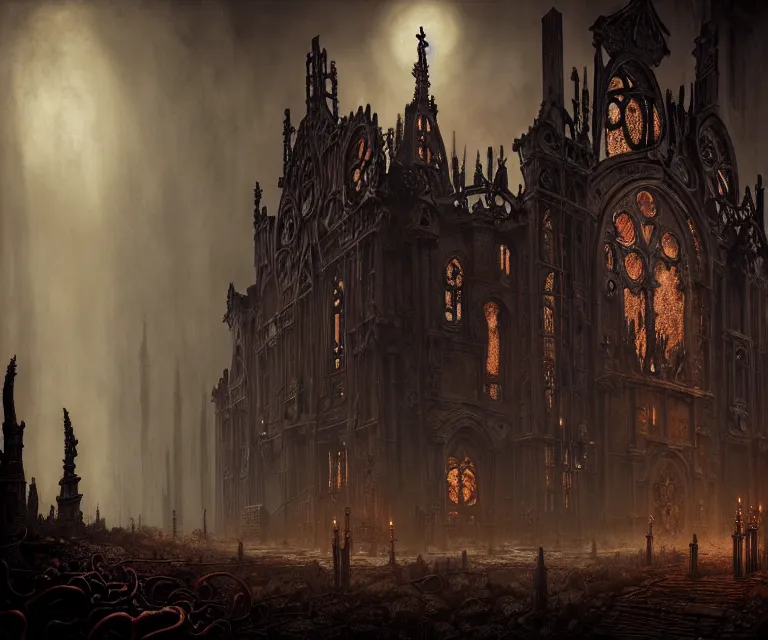 Image similar to steam necropolis, memento mori, gothic, neo - gothic, art nouveau, hyperdetailed copper patina medieval icon, stefan morrell, philippe druillet, ralph mcquarrie, concept art, steampunk, unreal engine, detailed intricate environment, octane render, moody atmospherics, volumetric lighting, ultrasharp, ominous, otherworldly