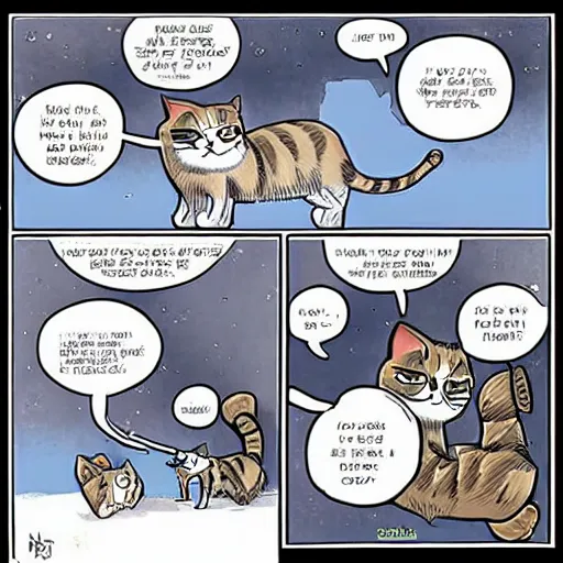 Prompt: a graphic novel comic about cats in a fantasy world, by mike holmes, webcomic, cartoon
