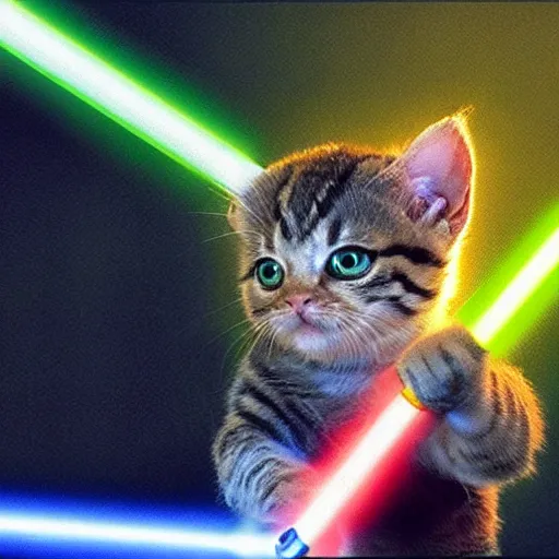Image similar to Jedi Padawan kitten learning how to use a lightsaber