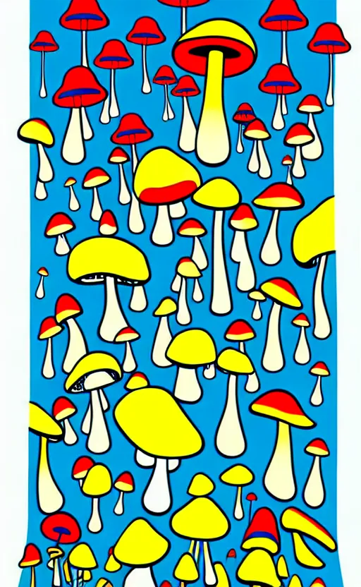 Image similar to psychedelic mushrooms wide angle shot, white background, vector art, illustration by salvador dali