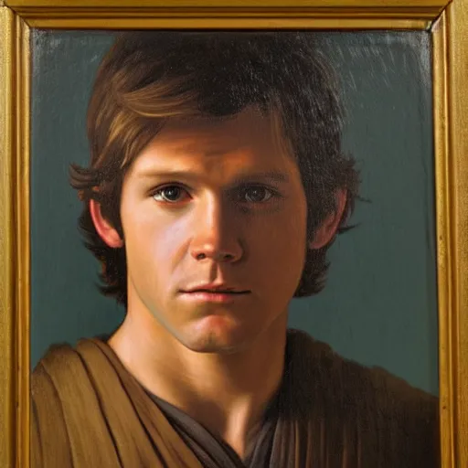 Image similar to a portrait painting of luke from star wars in a renaissance style hanging in the louvre