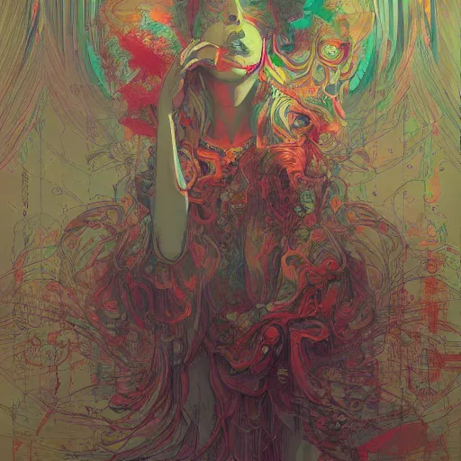 Image similar to Just living in the database as the madness of the system grows by psychedelic james jean, Ruan Jia, Peter Morhbacher, rendered in hyperdetailed Ultra HD, trending on ArtStation, luminous,