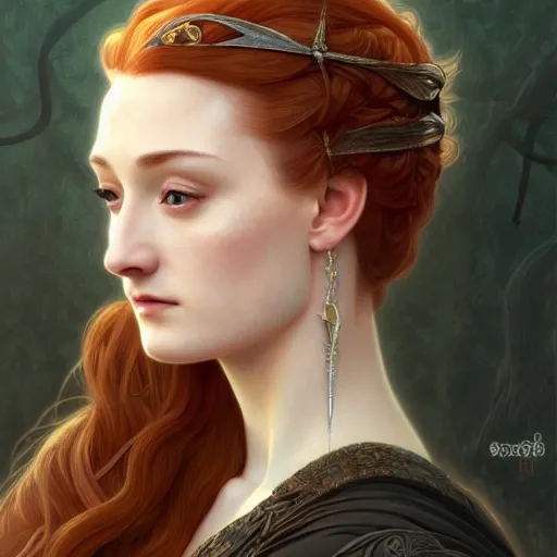 Prompt: portrait of sansa stark, intricate, elegant, highly detailed, digital painting, artstation, concept art, smooth, sharp focus, illustration, art by artgerm and greg rutkowski and alphonse mucha and william - adolphe bouguereau