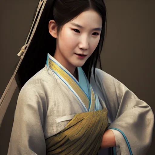 Prompt: a lovely girl in hanfu, by ruan jia, by yun ling, happy expression, smile, unreal engine, 3 d render, 8 k, closeup, smooth, trending on artstation, digital illustration, black hair