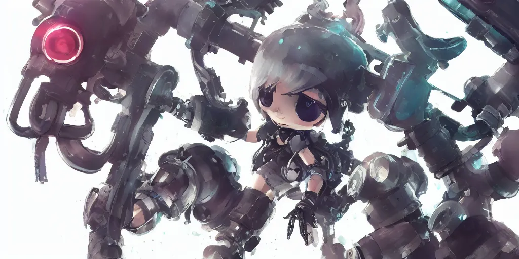 Image similar to splatoon nintendo one character digital painting no blur, concept art, character sheet nier automata 2 d, yoji shinkawa, yoshitaka amano, cyberpunk, trending on artstation, featured on pixiv, hyper detail, cinematic composition, 8 k