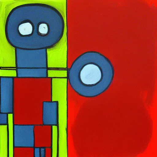 Image similar to painting of friendly alien creature in the style of piet mondrian