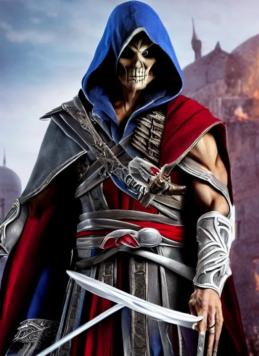 Prompt: movie still of skeletor as ezio auditore in assassin's creed 2, gameplay, 8 k, hd