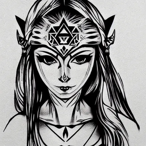 Image similar to tattoo design, stencil, portrait of princess zelda by artgerm, symmetrical face, beautiful