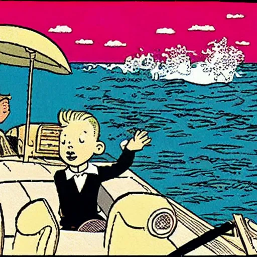 Prompt: a splash panel from Tintin by Hergé