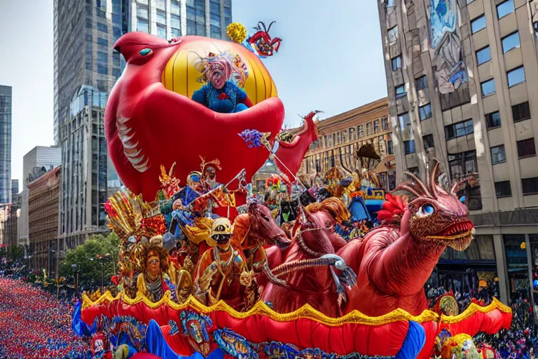 Image similar to photo of giant beautiful elaborate parade float designed by geoff darrow!!!! and ( ( ( ( ( ( chris's foss ) ) ) ) ) ), in the macys parade, detailed 4 k photo