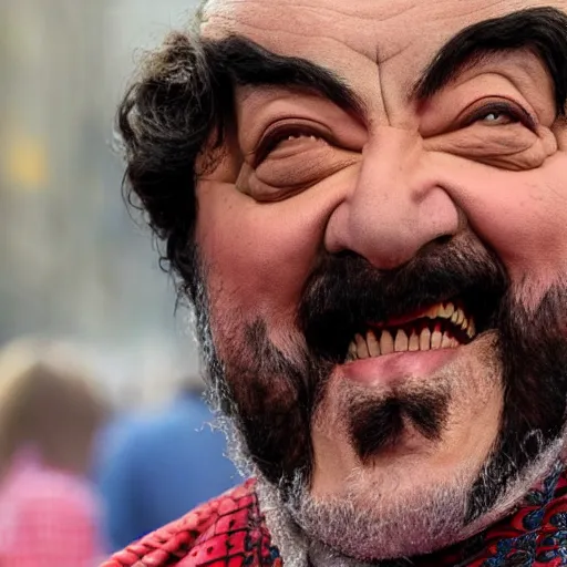 Image similar to luciano pavarotti as spiderman, highly detailed, 8 k