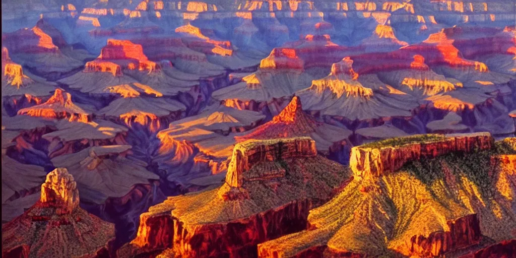 Image similar to Grand Canyon, cinematic lighting, detailed oil painting, hyperrealistic, 8k