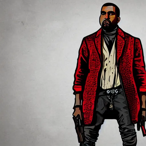 Image similar to portrait of kanye west in stephen bliss illustration red dead redemption 2 artwork of kanye west, in the style of red dead redemption 2 loading screen, by stephen bliss