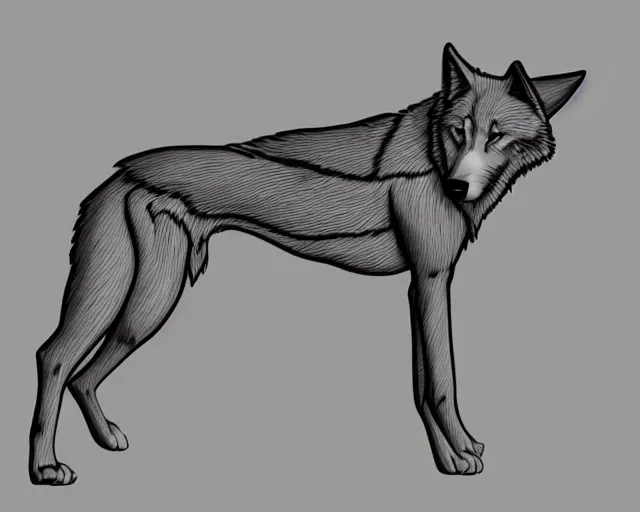 Image similar to professional digital art of a full-body outline of a wolf, extremely simple, no color, high quality, HD, 8K,