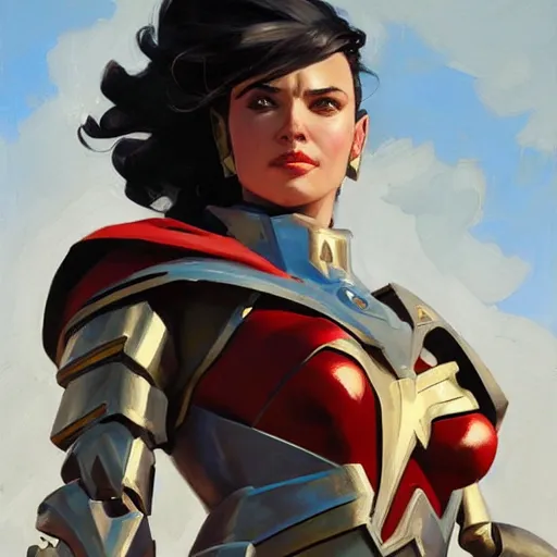 Prompt: greg manchess portrait painting of armored wonderwoman as overwatch character, medium shot, asymmetrical, profile picture, organic painting, sunny day, matte painting, bold shapes, hard edges, street art, trending on artstation, by huang guangjian and gil elvgren and sachin teng