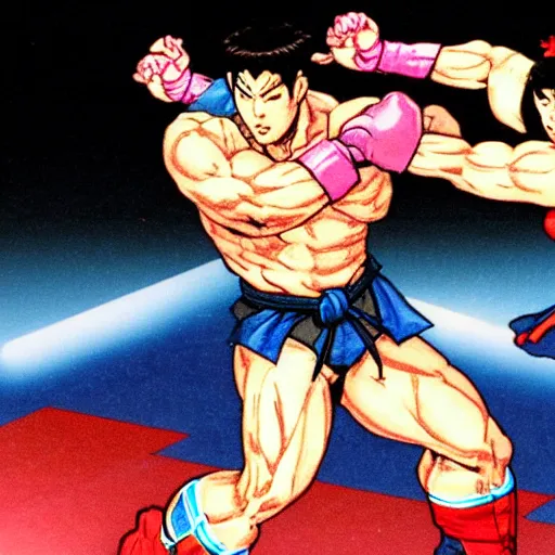 Prompt: Chun-Li fighting Ryu. streetfighter 2