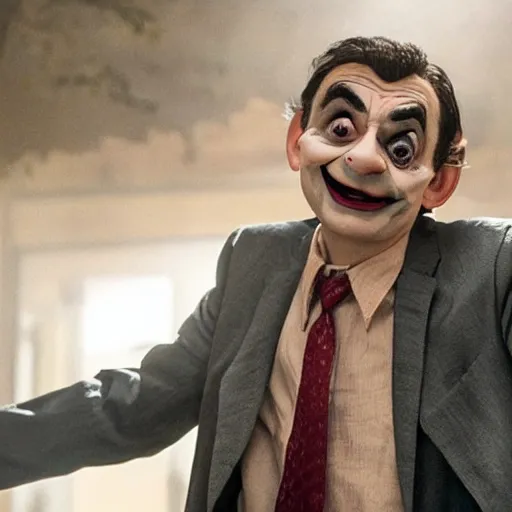 Prompt: movie still of mr bean, from joker ( 2 0 1 9 )