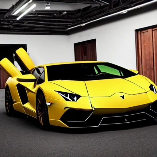 Image similar to a lamborghini in the backrooms