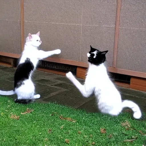 Image similar to cats fighting like samurai