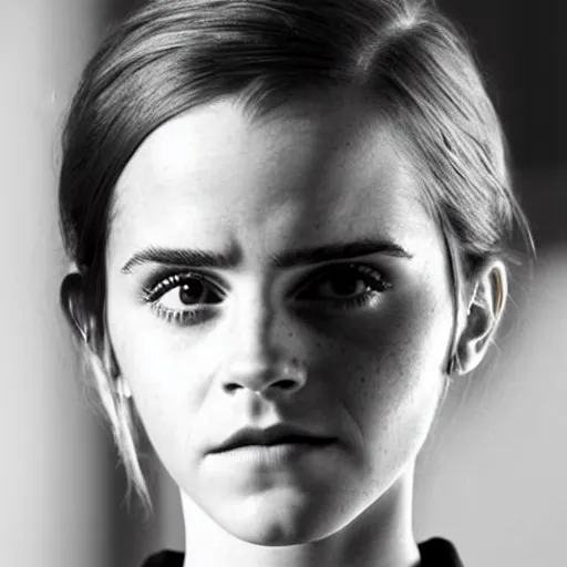Prompt: photo of emma watson looking disgusted, disappointed, disproving, detailed face, staring in the camera, hd